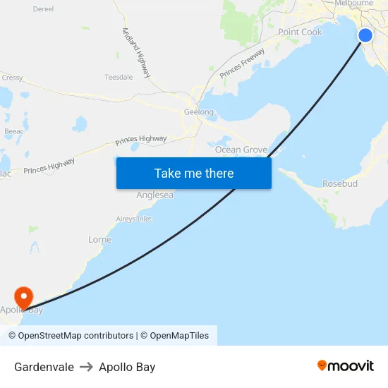 Gardenvale to Apollo Bay map
