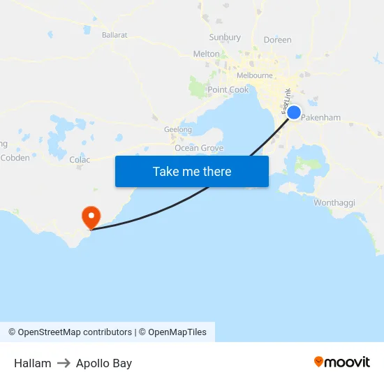 Hallam to Apollo Bay map