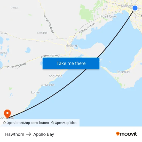 Hawthorn to Apollo Bay map