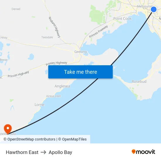Hawthorn East to Apollo Bay map