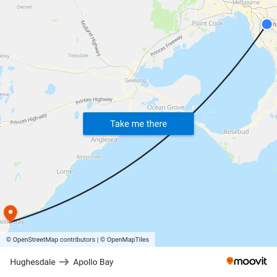 Hughesdale to Apollo Bay map