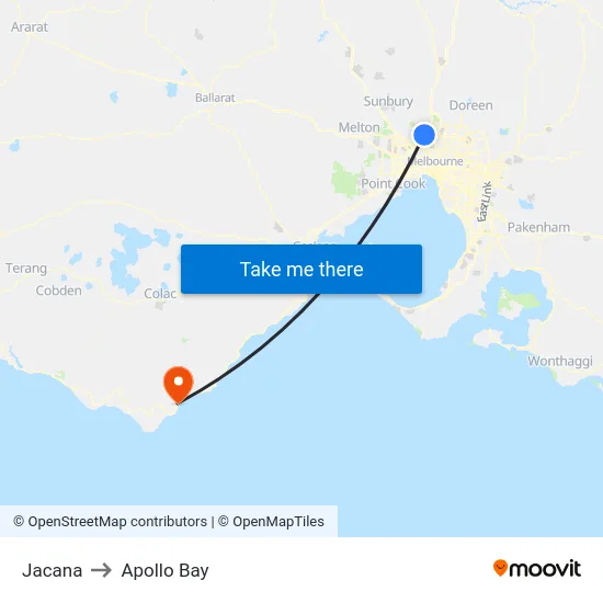 Jacana to Apollo Bay map