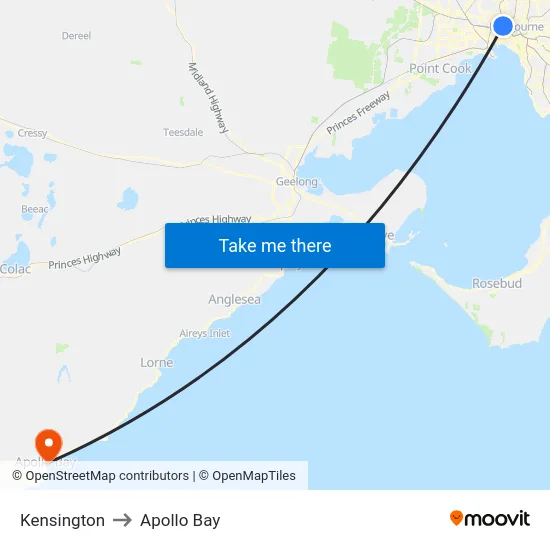 Kensington to Apollo Bay map