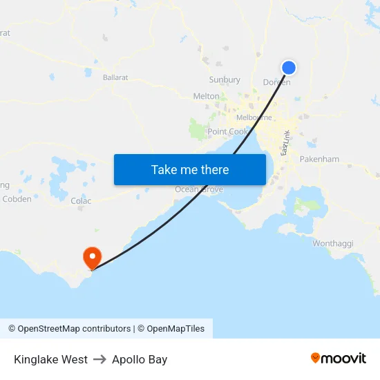 Kinglake West to Apollo Bay map