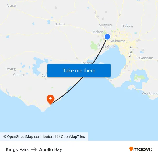 Kings Park to Apollo Bay map
