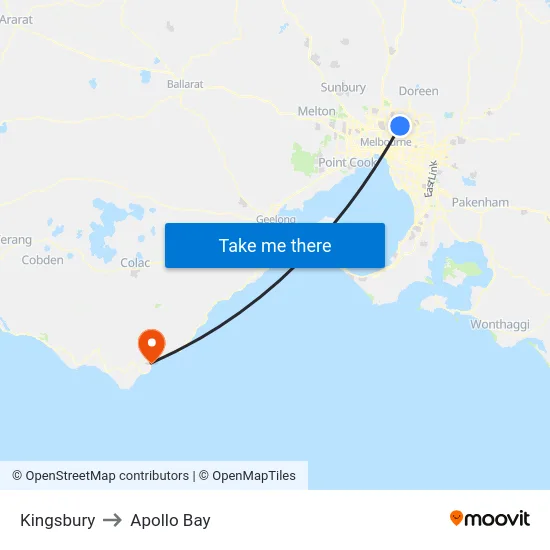 Kingsbury to Apollo Bay map
