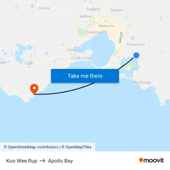 Koo Wee Rup to Apollo Bay map