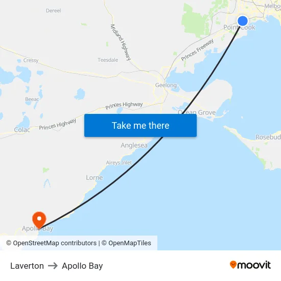 Laverton to Apollo Bay map