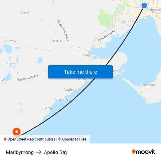 Maribyrnong to Apollo Bay map