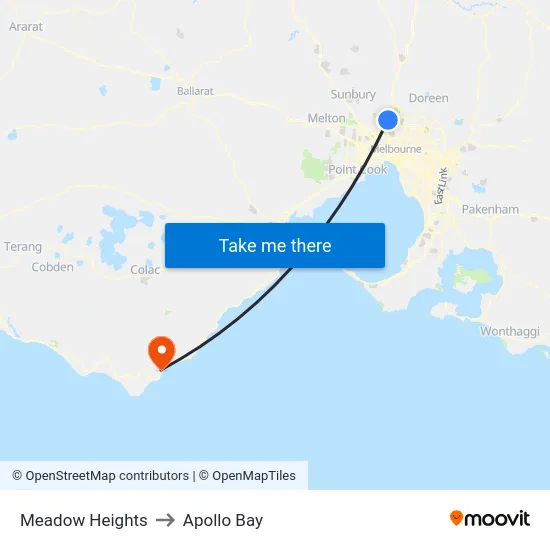 Meadow Heights to Apollo Bay map