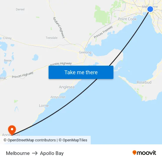 Melbourne to Apollo Bay map