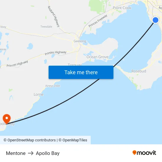 Mentone to Apollo Bay map