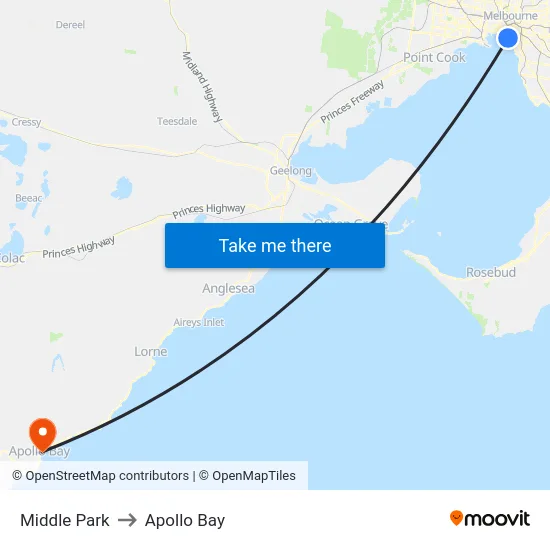Middle Park to Apollo Bay map