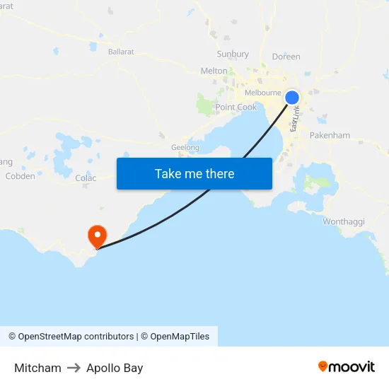 Mitcham to Apollo Bay map