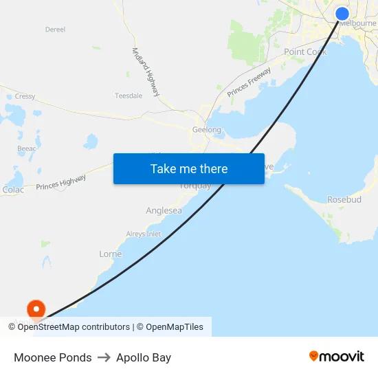 Moonee Ponds to Apollo Bay map