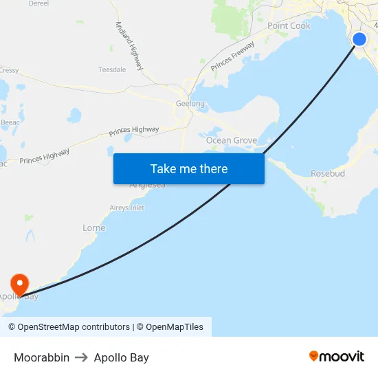 Moorabbin to Apollo Bay map