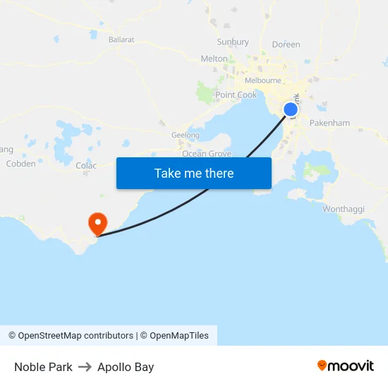 Noble Park to Apollo Bay map