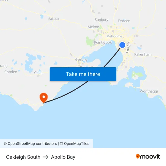 Oakleigh South to Apollo Bay map