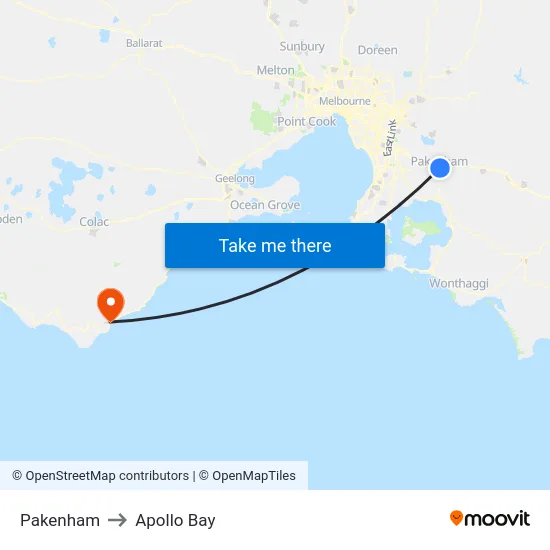Pakenham to Apollo Bay map