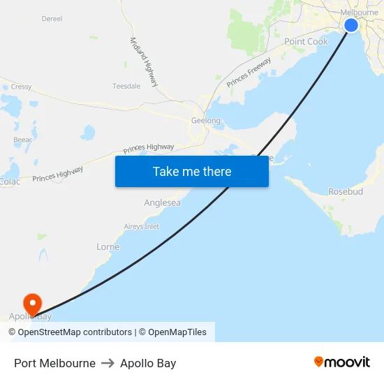 Port Melbourne to Apollo Bay map