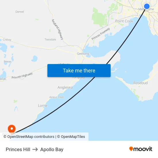 Princes Hill to Apollo Bay map