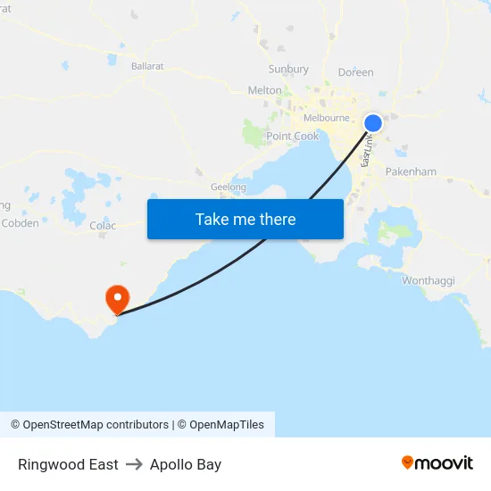 Ringwood East to Apollo Bay map