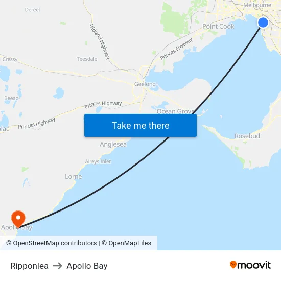 Ripponlea to Apollo Bay map