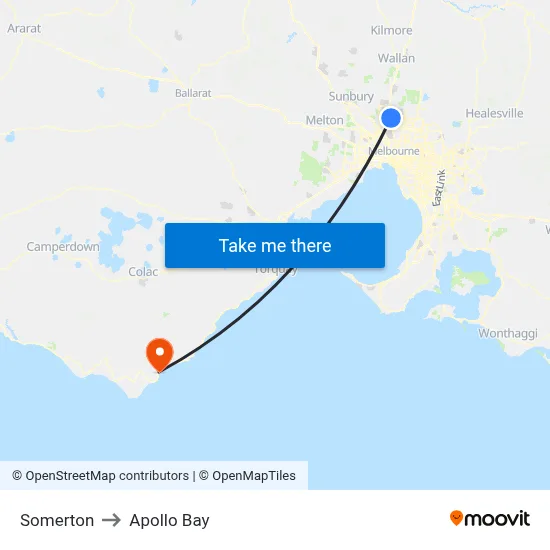 Somerton to Apollo Bay map