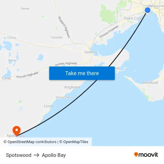 Spotswood to Apollo Bay map