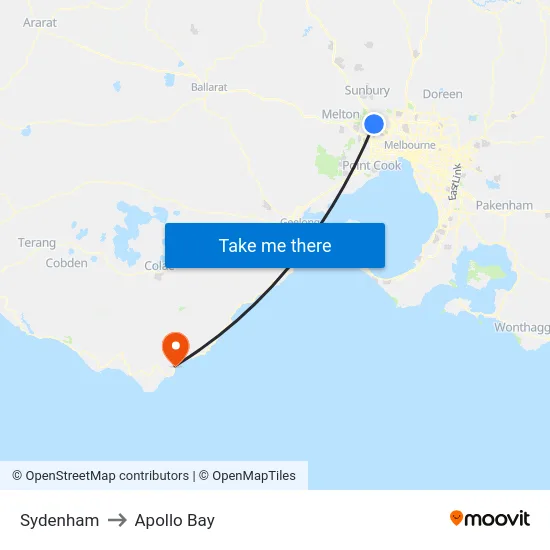 Sydenham to Apollo Bay map