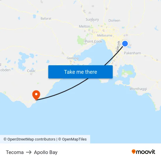Tecoma to Apollo Bay map