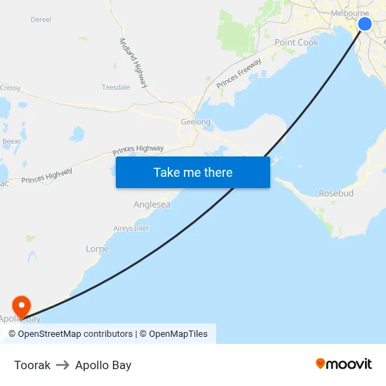 Toorak to Apollo Bay map