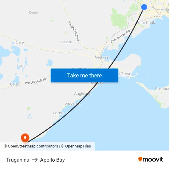 Truganina to Apollo Bay map