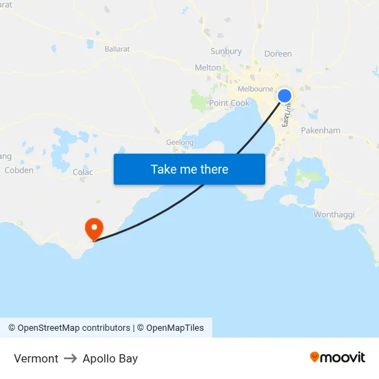 Vermont to Apollo Bay map