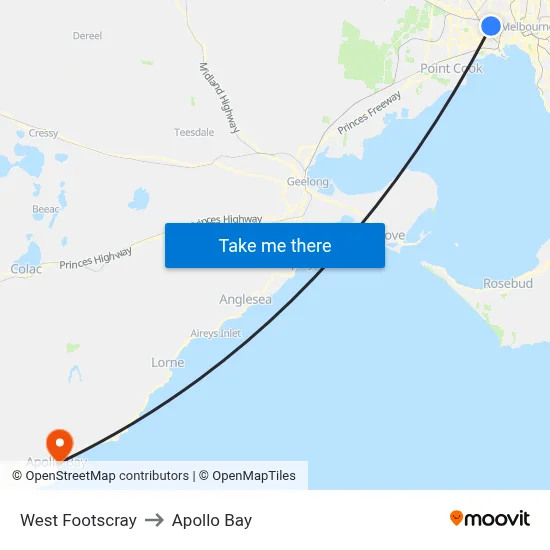 West Footscray to Apollo Bay map