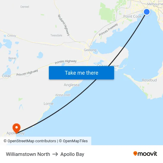 Williamstown North to Apollo Bay map