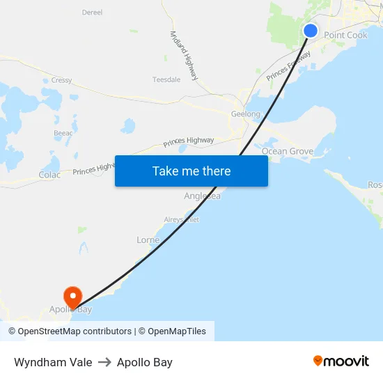 Wyndham Vale to Apollo Bay map