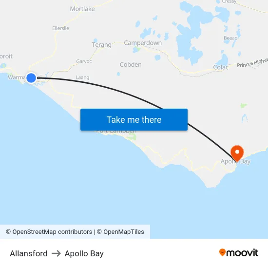 Allansford to Apollo Bay map