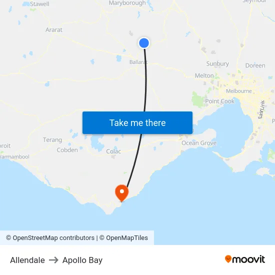 Allendale to Apollo Bay map