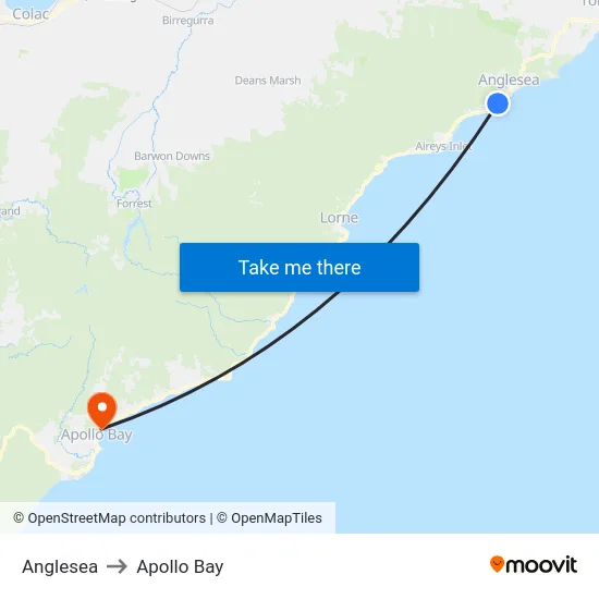 Anglesea to Apollo Bay map