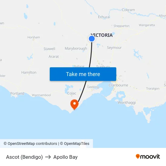 Ascot (Bendigo) to Apollo Bay map