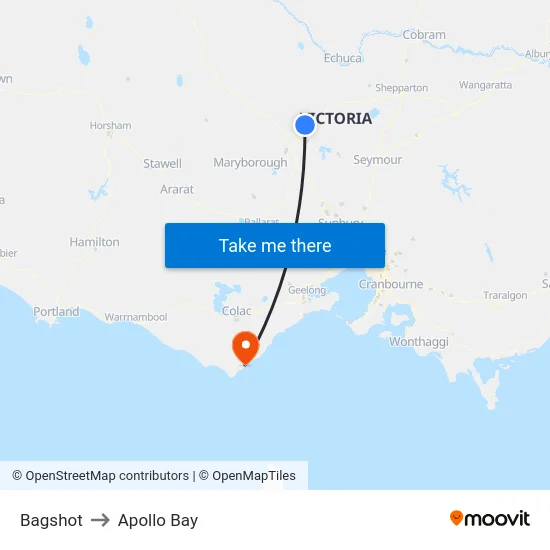 Bagshot to Apollo Bay map