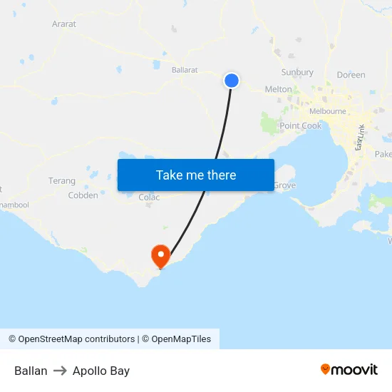 Ballan to Apollo Bay map