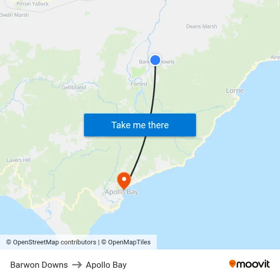 Barwon Downs to Apollo Bay map