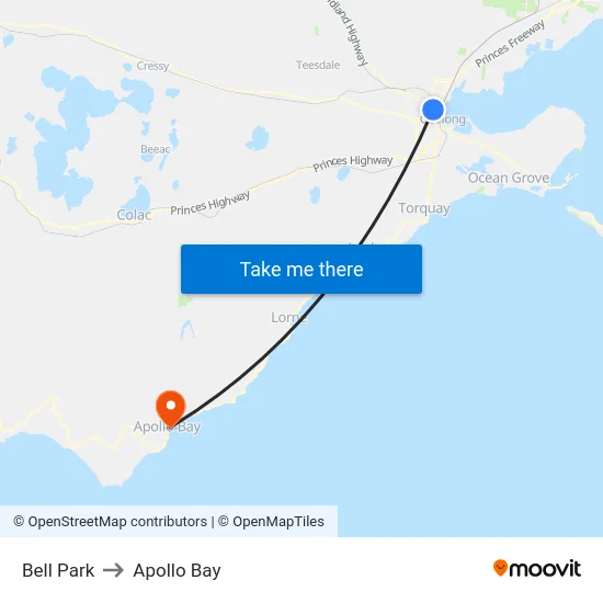 Bell Park to Apollo Bay map