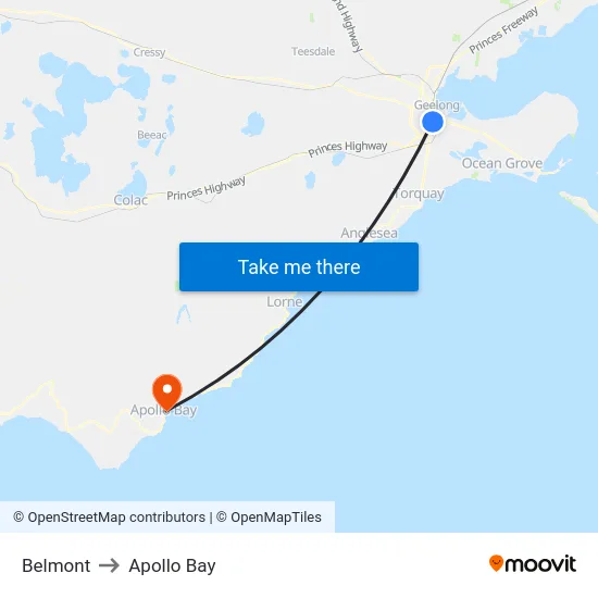 Belmont to Apollo Bay map