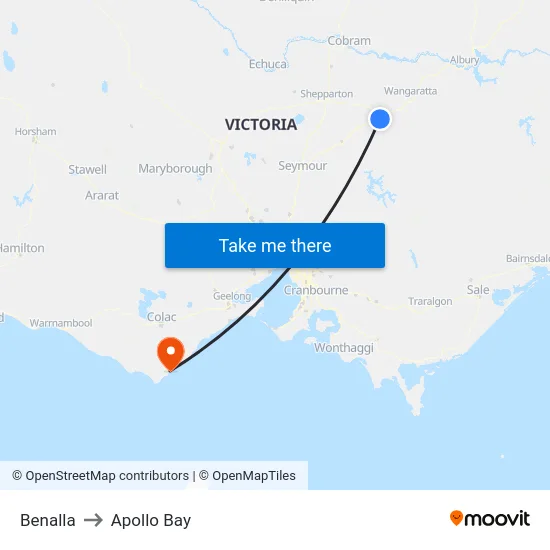 Benalla to Apollo Bay map