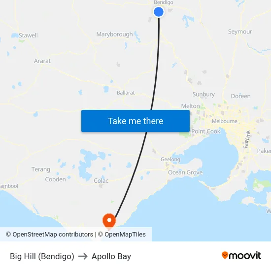 Big Hill (Bendigo) to Apollo Bay map
