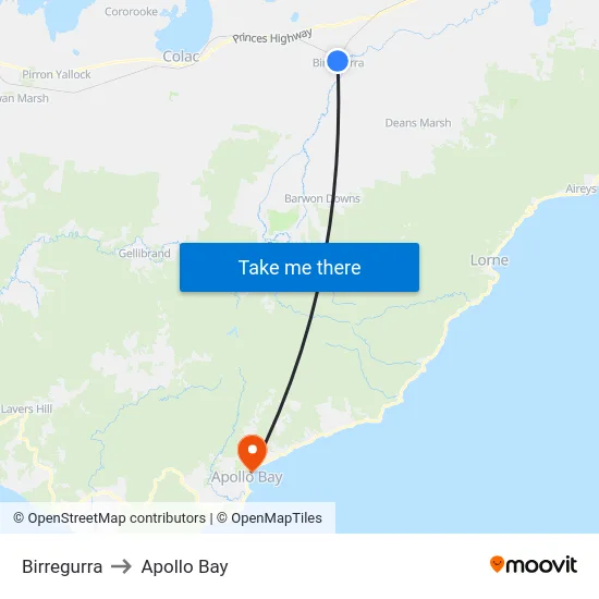 Birregurra to Apollo Bay map