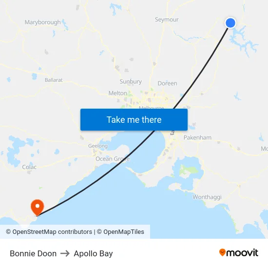 Bonnie Doon to Apollo Bay map